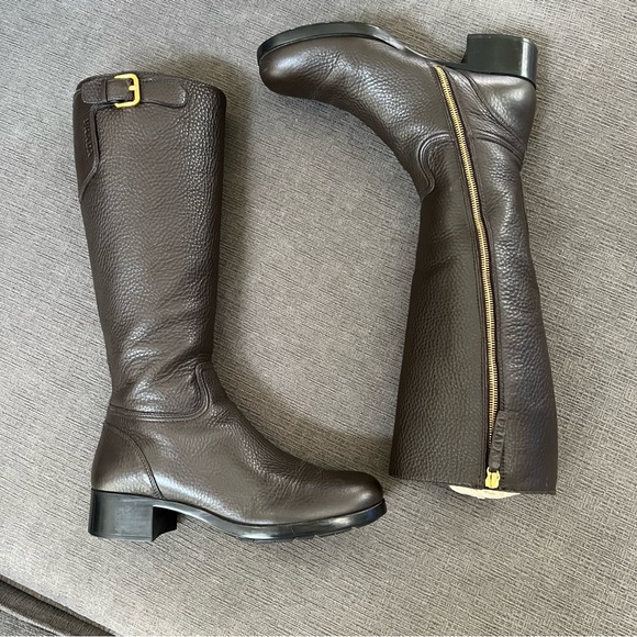 PRADA Vitello Daino Moro Brown Pebbled Leather Riding Boots Zipper Closure - Picture 9 of 16